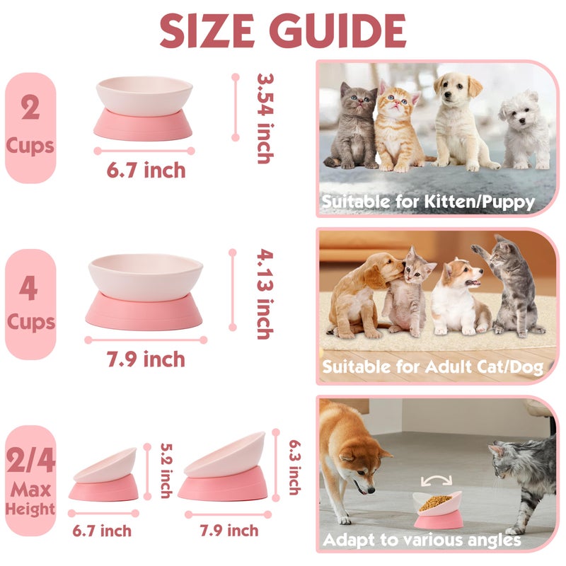 Umysky French Bulldog Food Bowl- Slanted Tilted Pug Food Water Bowl,Cat Bowl- Feeder for Frenchie/Shih Tzu/Flat Faced Small Dogs/Puppies/Cats (Pink, 2 Cup) - Image 3